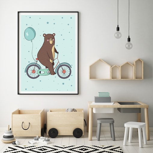 Plakat dla dzieci Miś rower 20x30