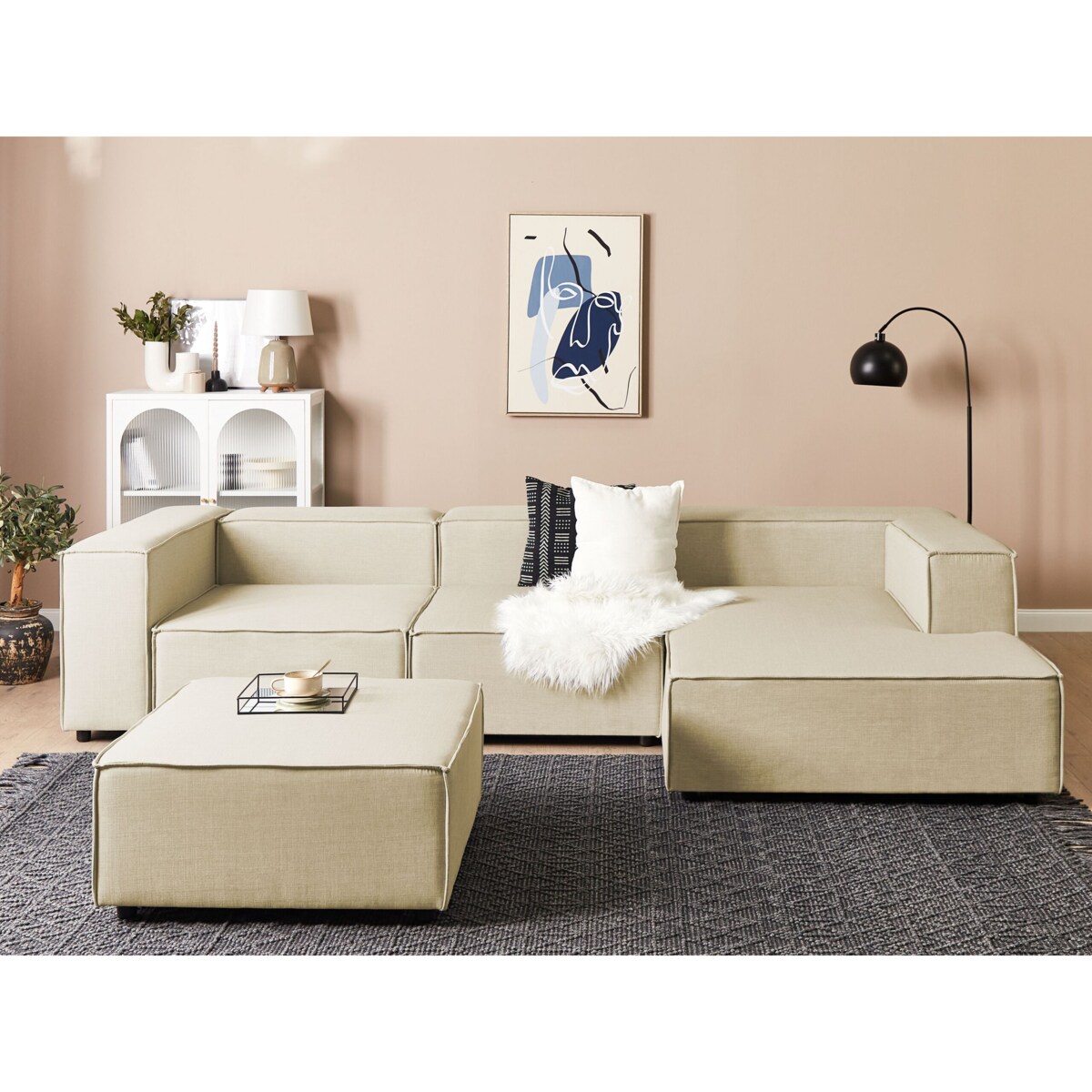 Otomana lniana beżowa APRICA