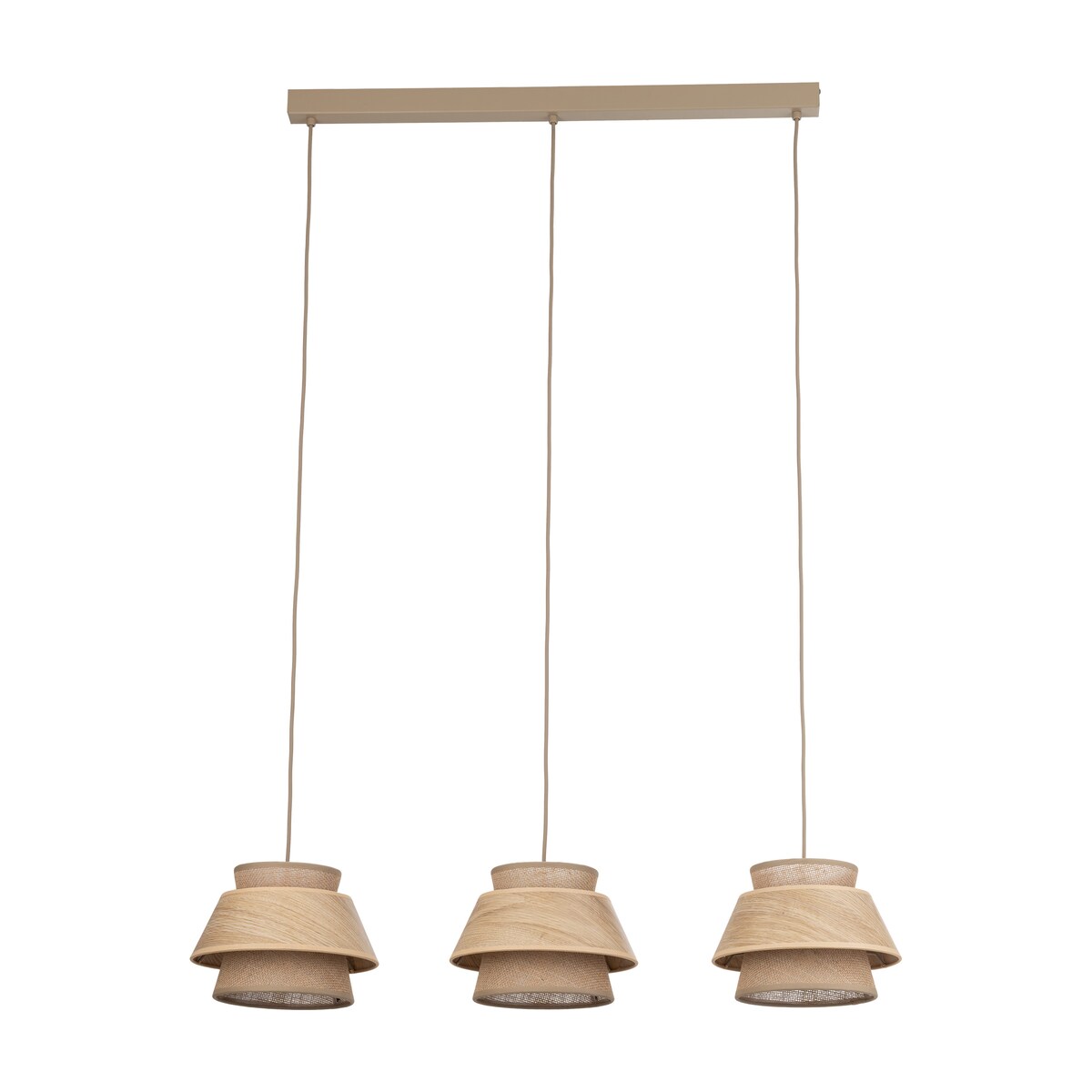 Lampa Wisząca Belka Tk Lighting Kalum Len Fornir 3Xe27 Skandynawski, Boho, Japandi