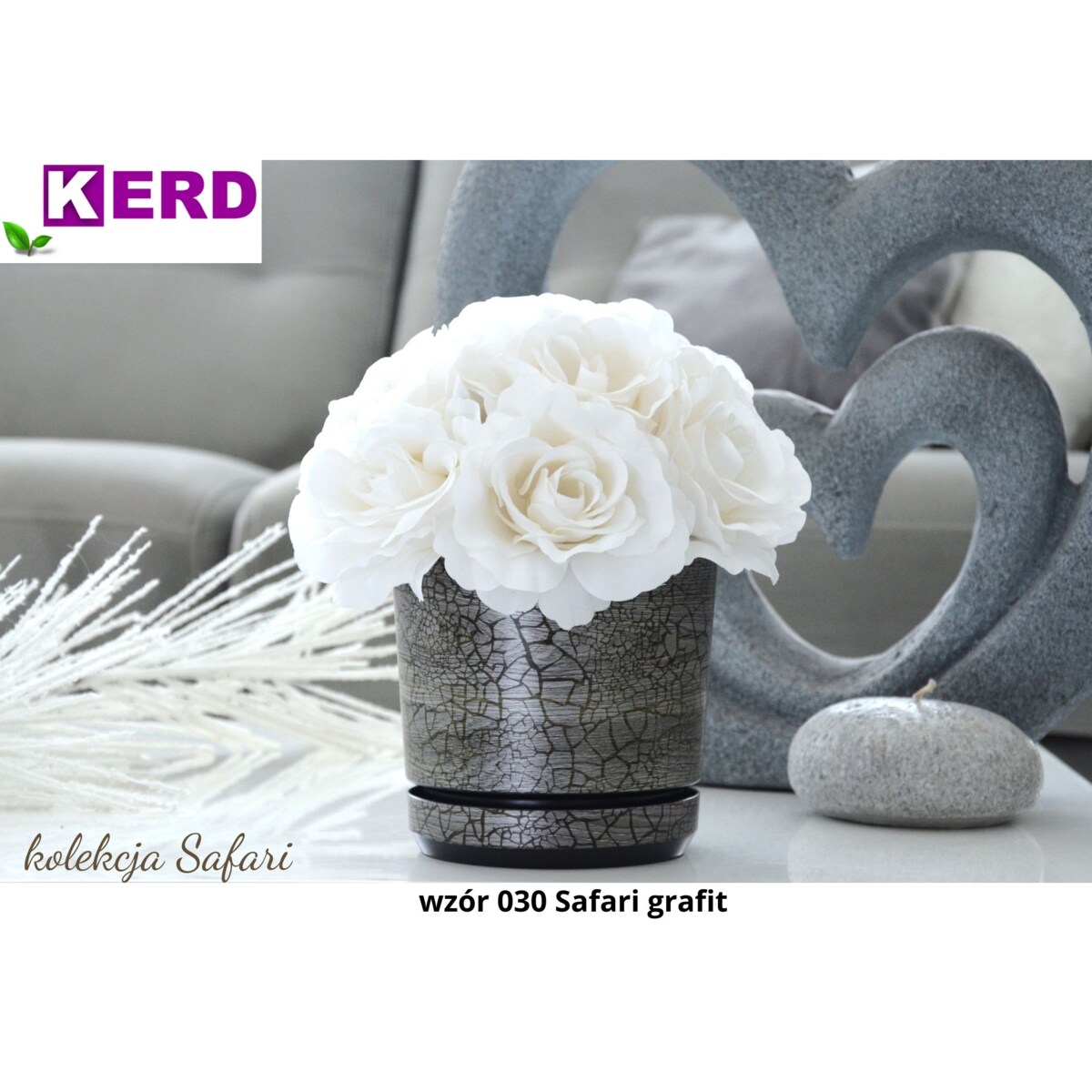 18 cm wzór SAFARI GRAFIT Doniczka z podstawką efekt naturalny drewna szarej deski drzewa afrykańskiego drewnopodobna