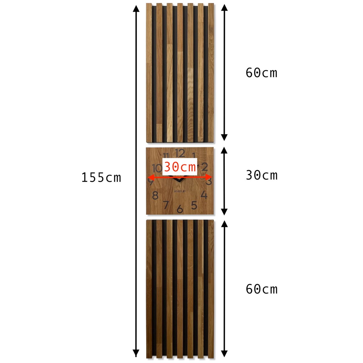 Dębowy panel Zegar w Lamelach 155x30cm