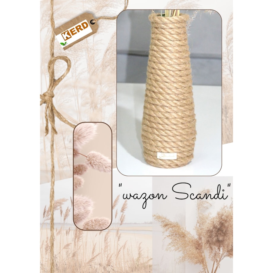 Wazon SCANDI w stylu BOHO jutowy do suszonej trawy i kwiatów * pleciony sznurek jutowy naturalny do trawy pampasowej kompozycji h 23 cm styl skandynawski