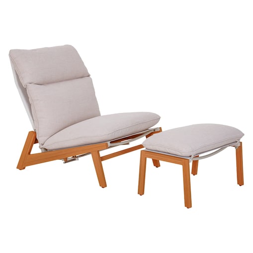 Leżak ogrodowy Kalem z podnóżkiem beżowy