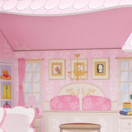 Domek dla lalek HOMEE drewniany XL – 3-poziomowy domek z 8 mebelkami i balkonem