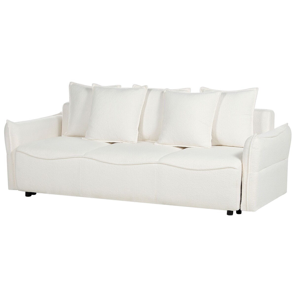 Sofa rozkładana z pojemnikiem boucle biała KRAMA