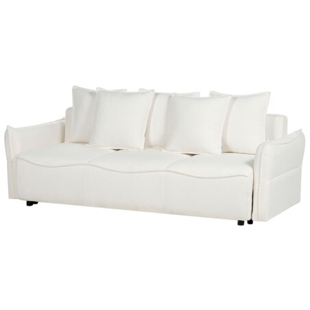 Sofa rozkładana z pojemnikiem boucle biała KRAMA