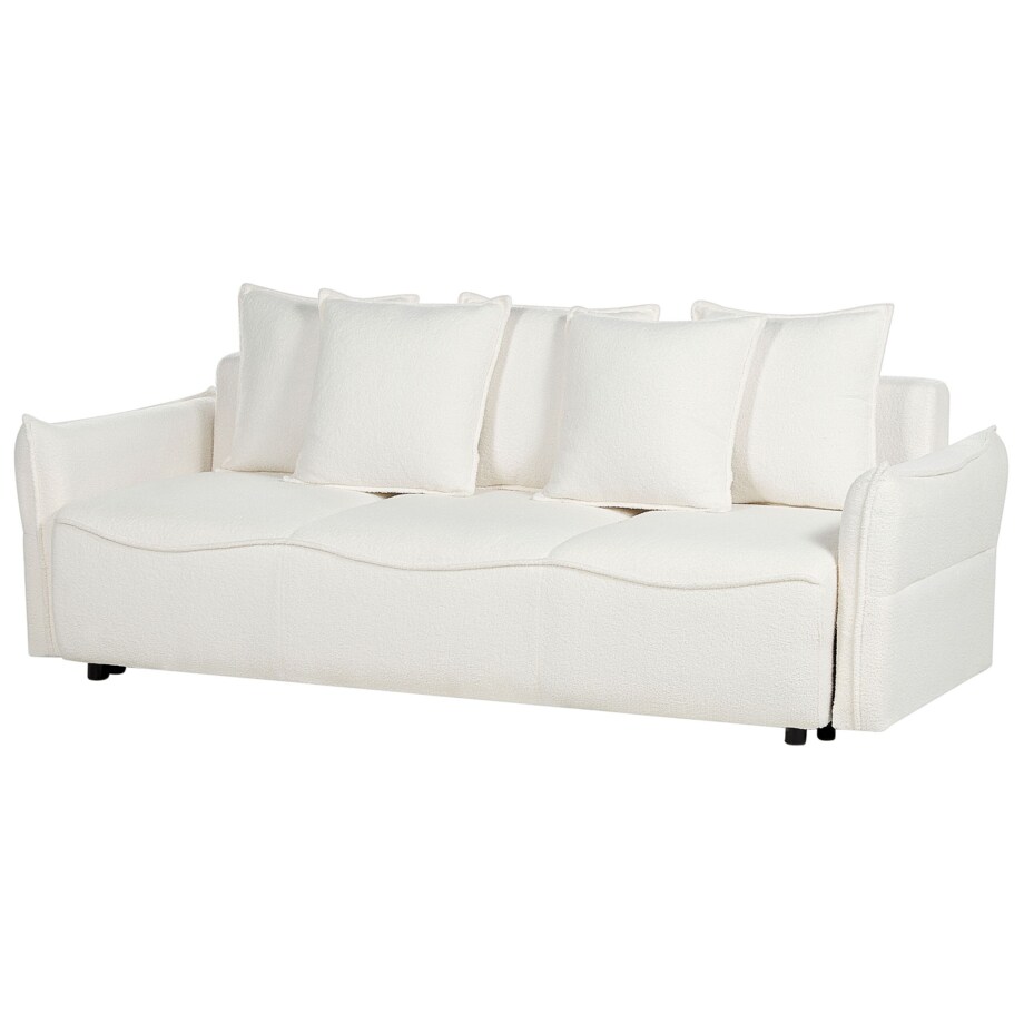 Sofa rozkładana z pojemnikiem boucle biała KRAMA