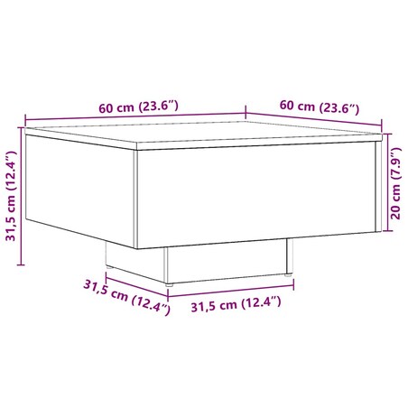 vidaXL Stolik kawowy, dąb artisan, 60x60x31,5 cm