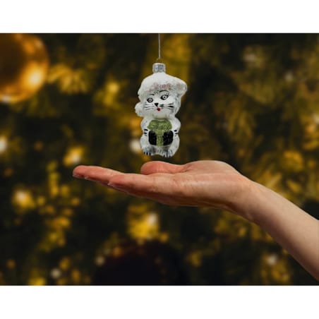 Bombka choinkowa - Kotek w czapce Mikołaja: biały