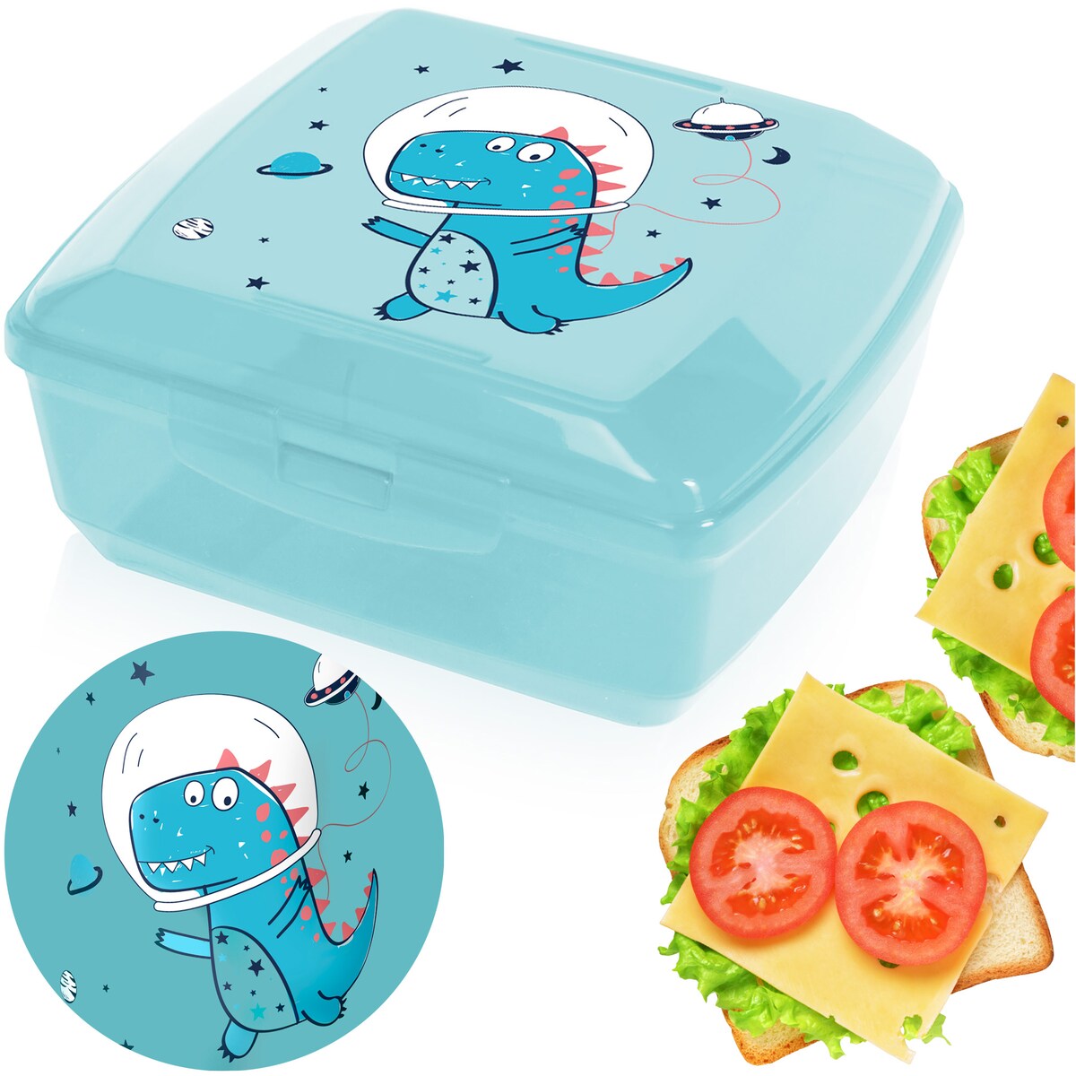 Pojemnik Śniadaniowy Dla Dzieci Lunchbox Na Śniadanie Chlebak Dziecięcy Dinozaur Niebieski