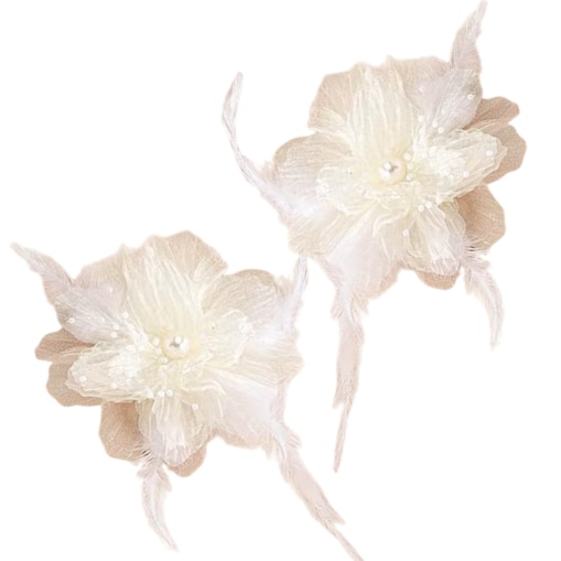 Duże śmietankowe kolczyki kwiaty organza pióra eleganckie kostiumowe 3D