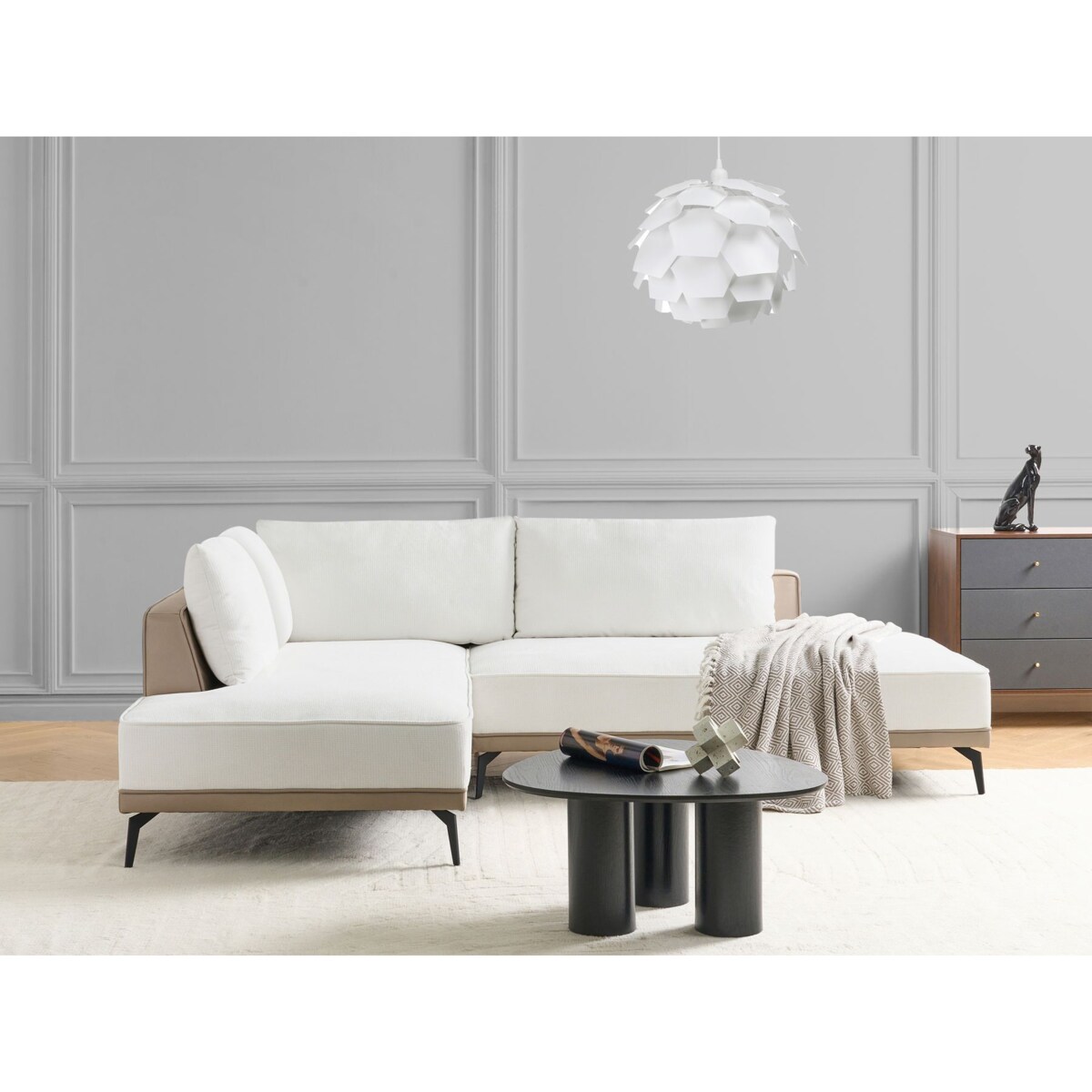 Narożnik modułowy prawostronny złamana biel MYKEN