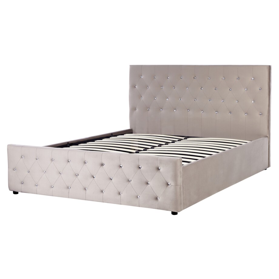 Łóżko z pojemnikiem welurowe 160 x 200 cm beżowoszare AMIENS