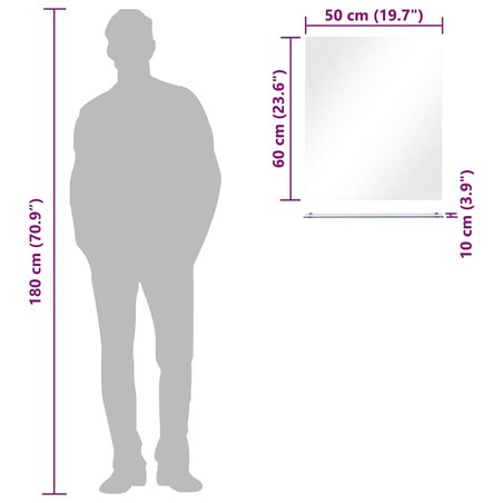 vidaXL Lustro ścienne z półką, 50x60 cm, hartowane szkło