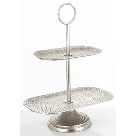 Patera dwupoziomowa, 48x36x21,5 cm srebrna młotkowana