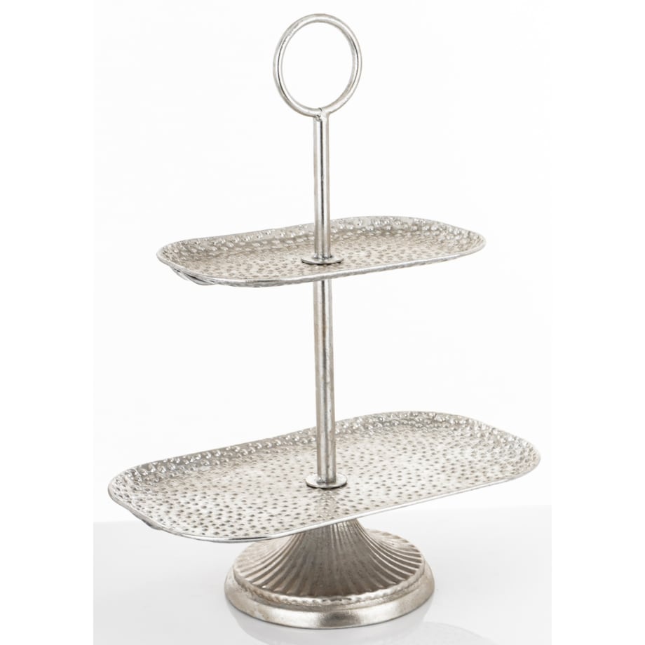 Patera dwupoziomowa, 48x36x21,5 cm srebrna młotkowana