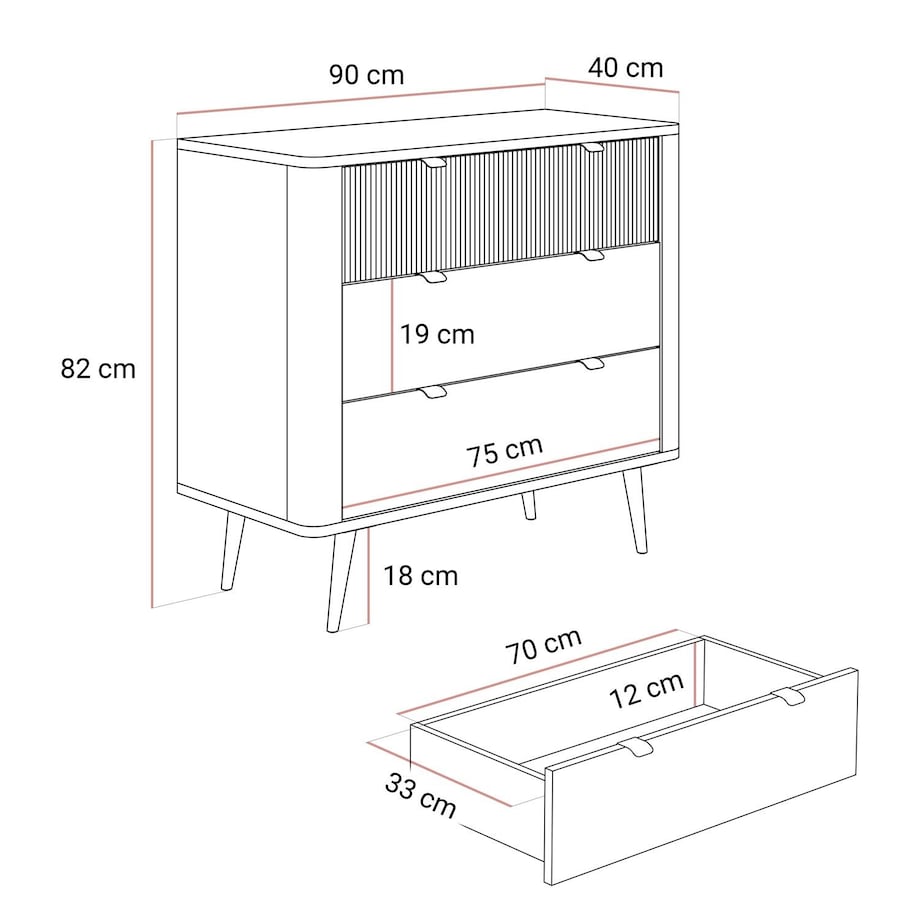 Komoda do salonu AUTUMN 3S na wysokich nóżkach, kaszmir / szary kamień