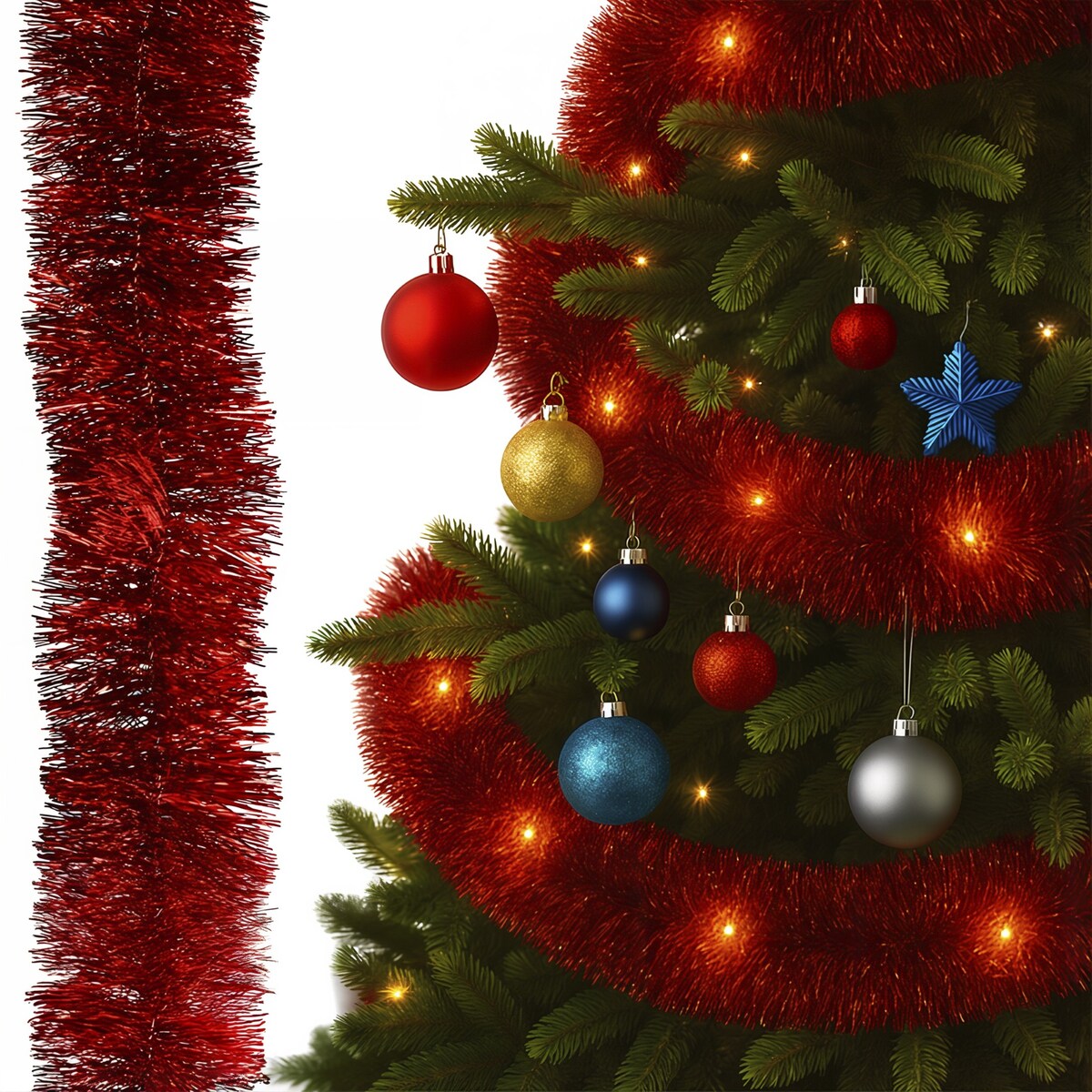 Łańcuch Led Choinkowy Czerwony Na Baterie Świąteczny Na Choinkę 6 Metrów