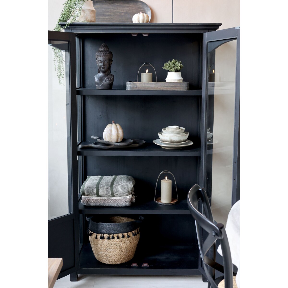 Witryna drewniana czarna postarzana Chic 170x97x41 cm