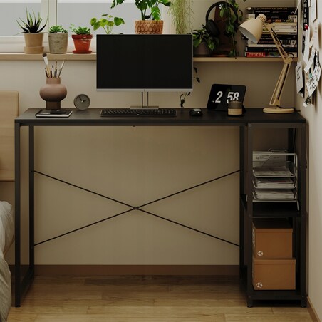 Biurko komputerowe stolik loft czarne solidne z półkami industrialne 120