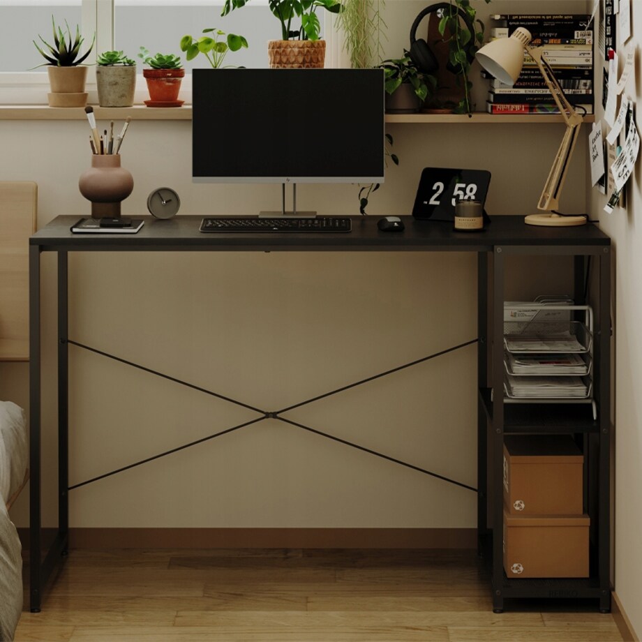 Biurko komputerowe stolik loft czarne solidne z półkami industrialne 120