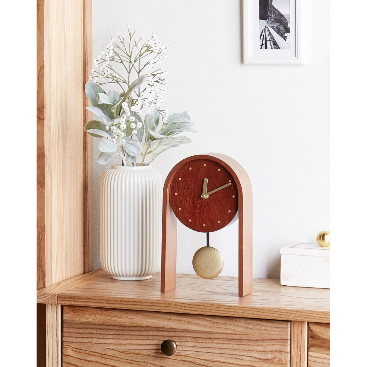 Zegar biurkowy FERDEN MDF Ciemne drewno