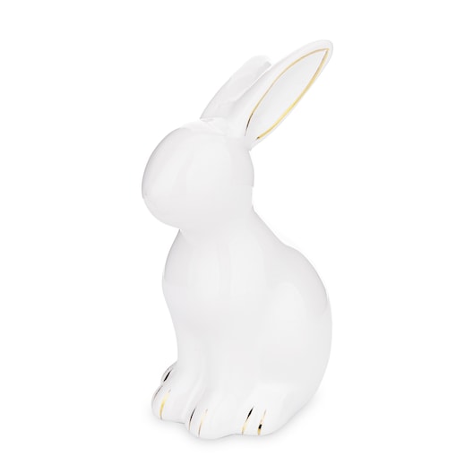 Dekoracja - siedzący biały królik 13x5,5x9 cm z pozłacanymi uszkami