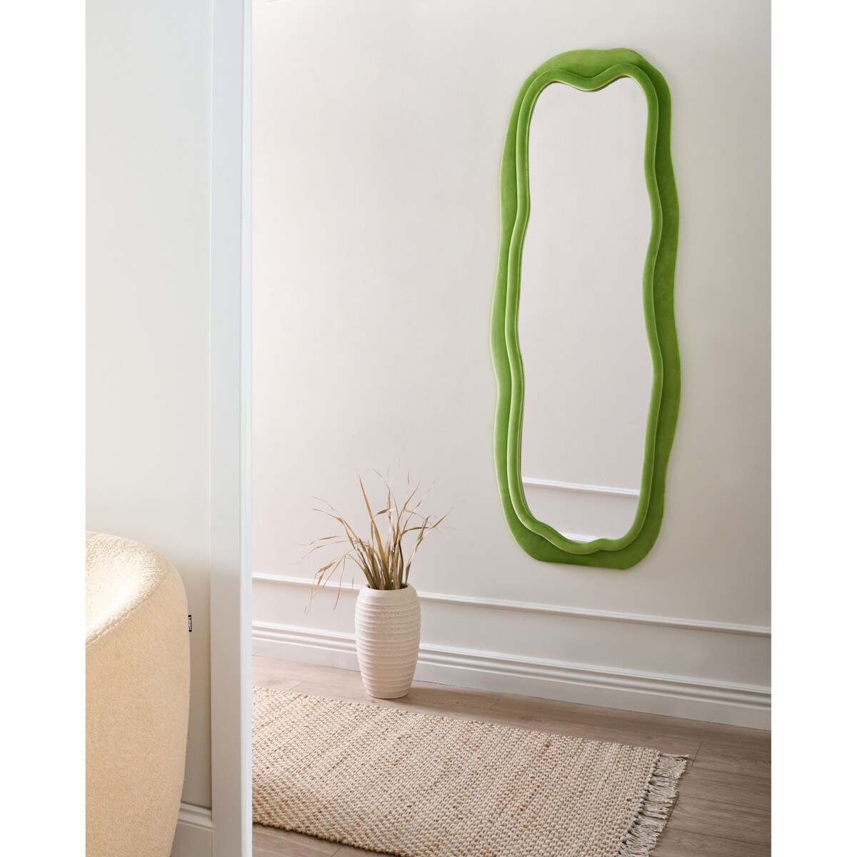 Lustro ścienne BEAUNE 56 cm 160 cm Welur Zielony