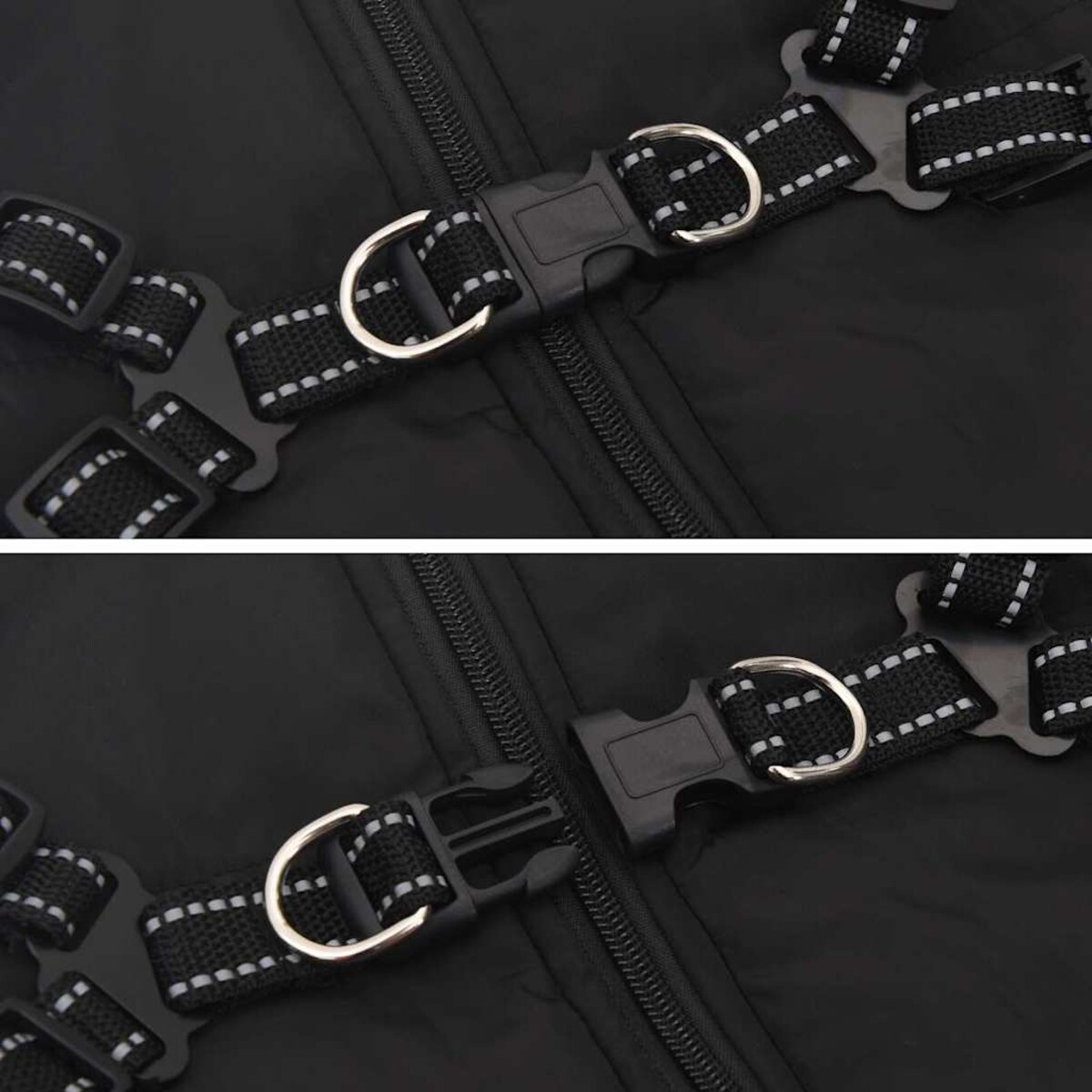 vidaXL Płaszcz dla psa z szelkami, wodoodporny, czarny, L68