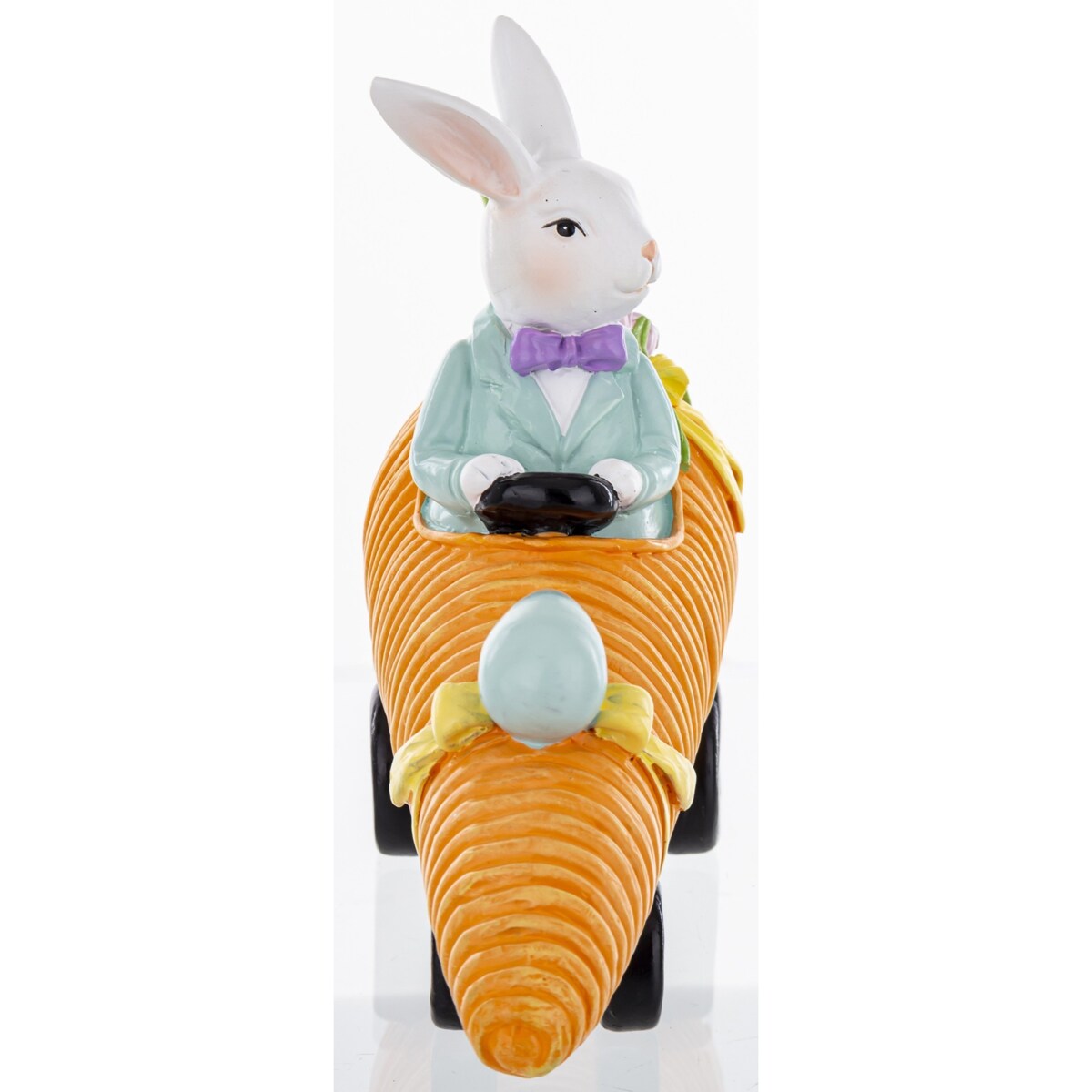 Dekoracja - królik AUTOMOBILISTA na marchewce 12,5x22x6 cm