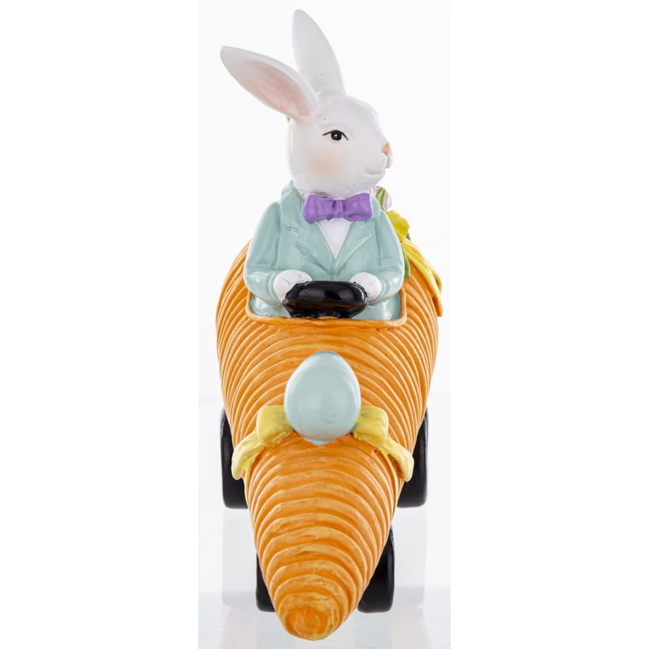 Dekoracja - królik AUTOMOBILISTA na marchewce 12,5x22x6 cm