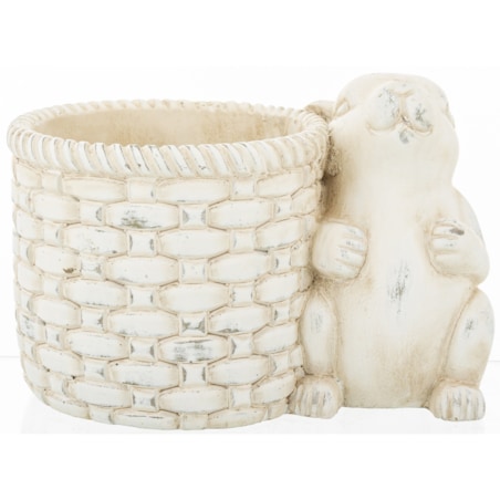 Osłonka na doniczkę - 17x24x16 cm królik i jego beżowy koszyk