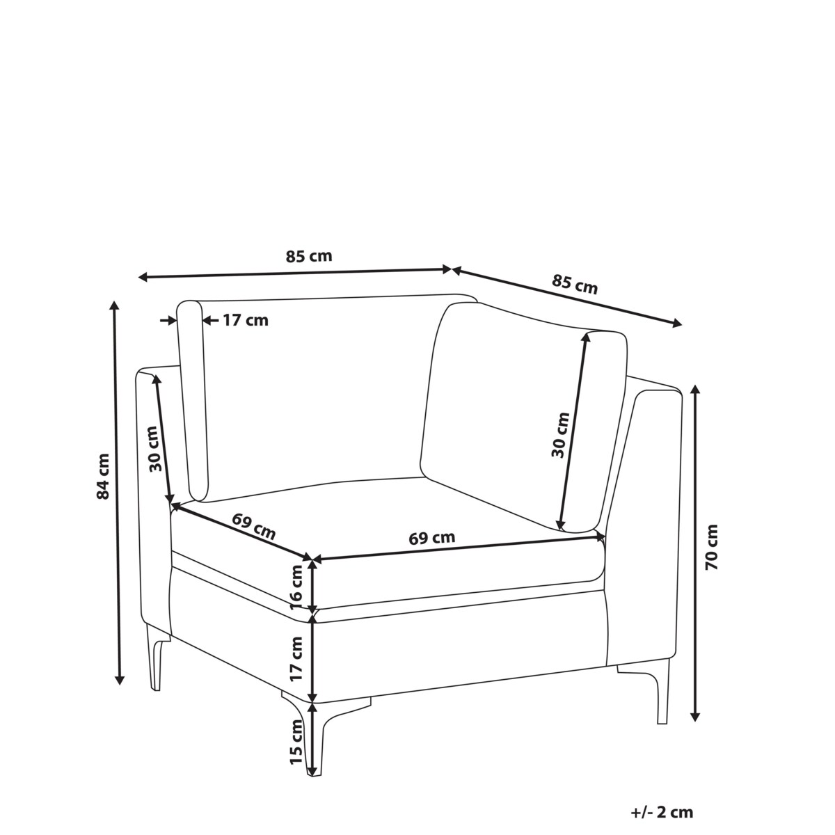 Moduł narożny welurowy niebieski EVJA