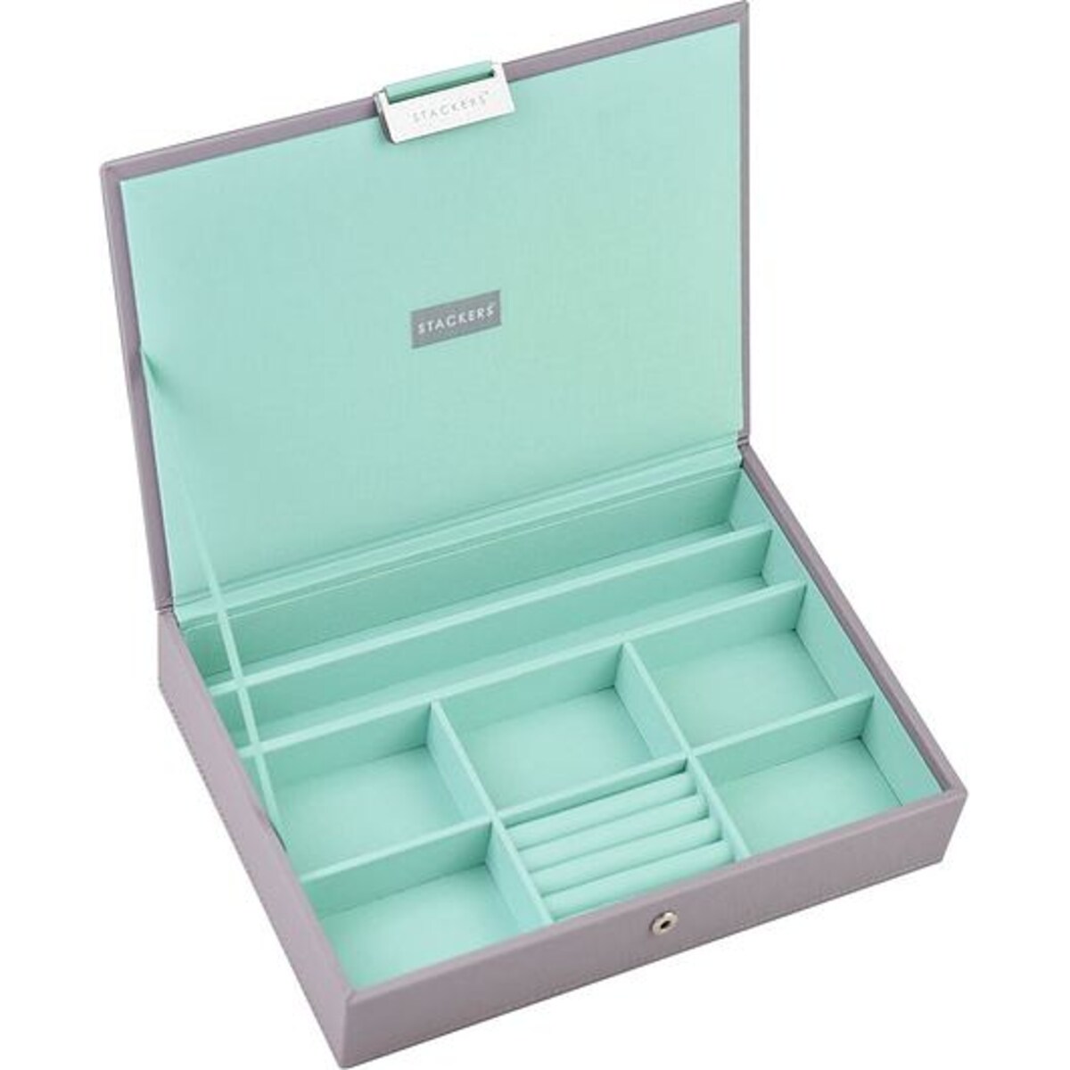 Szkatułka na biżuterię Stackers classic szaro-miętowa z pokrywką
