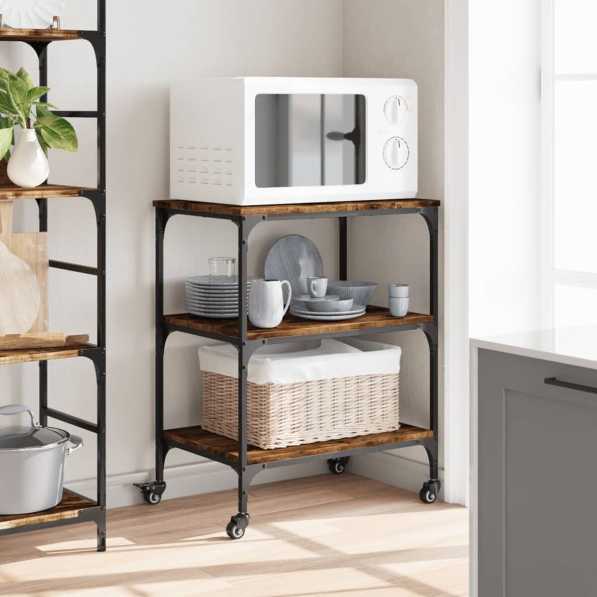 vidaXL Wózek kuchenny, przydymiony dąb, 60x41x76 cm