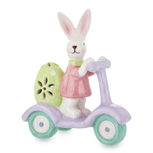 Dekoracja - króliczka na hulajnodze 14,2x5,5x12 cm z zieloną pisanką
