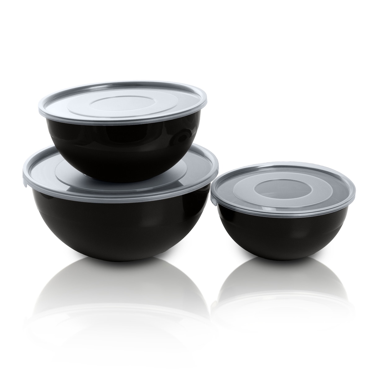 Miska Plastikowa Okrągła Kuchenna Z Pokrywką Zamykaniem Zestaw Misek 3 Szt. Misa Czarna