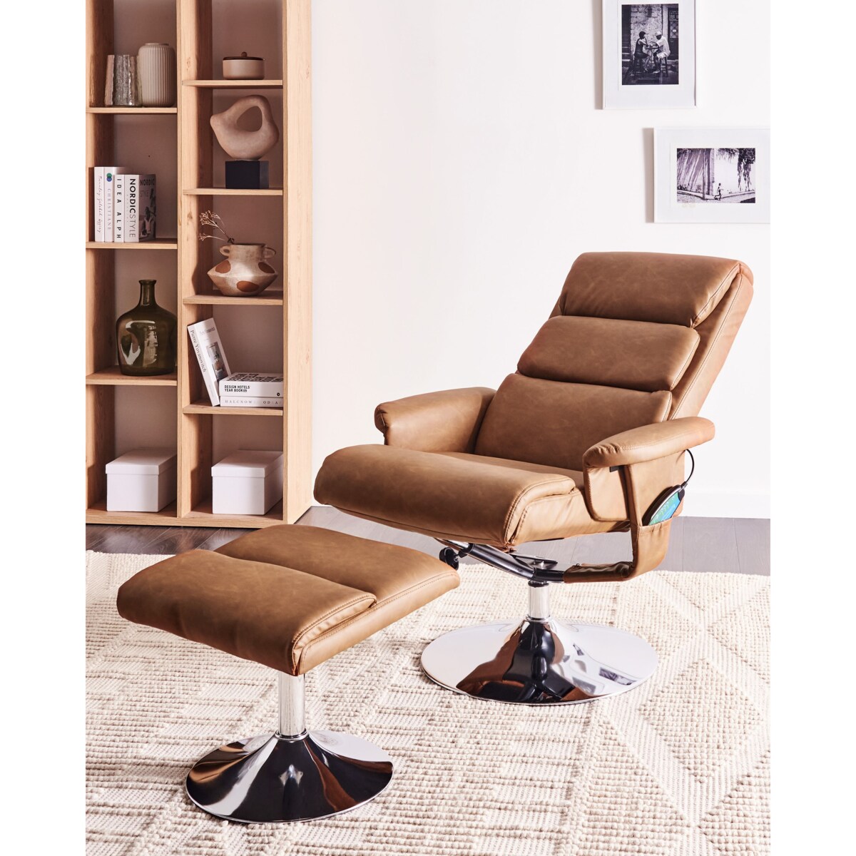 Rozkładany fotel LEGEND Z podnóżkiem Ekoskóra Brązowy