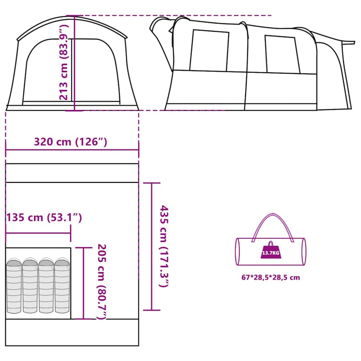 vidaXL Namiot samochodowy, 4-os., zielony, wodoszczelny