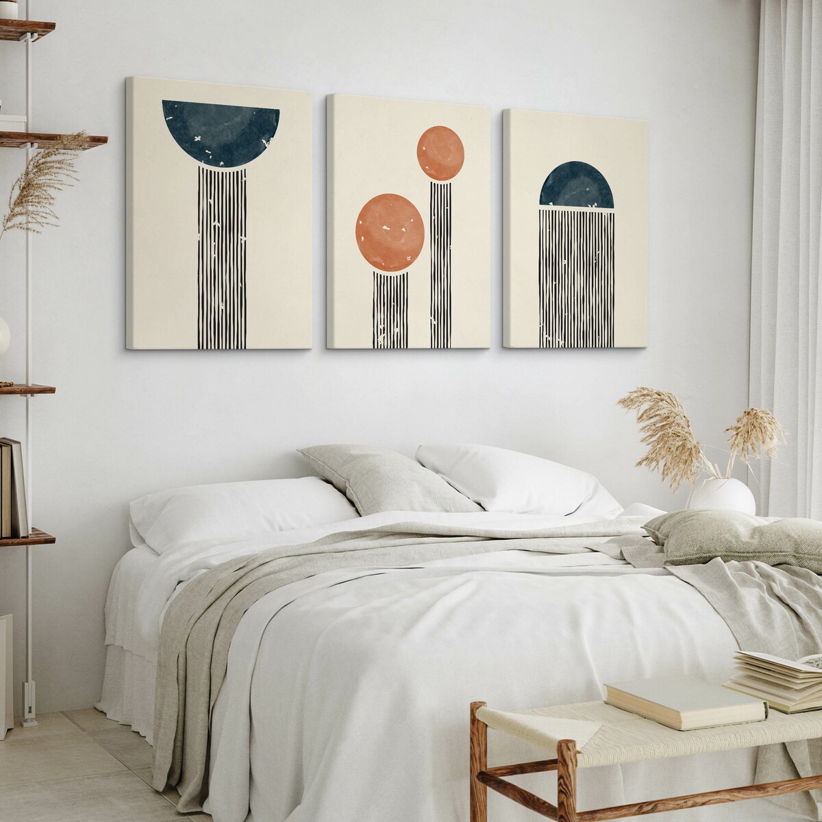 OBRAZY NA PŁÓTNIE SET ABSTRAKCJA FIGURY GEOMETRYCZNE STYL BOHO 90x40cm