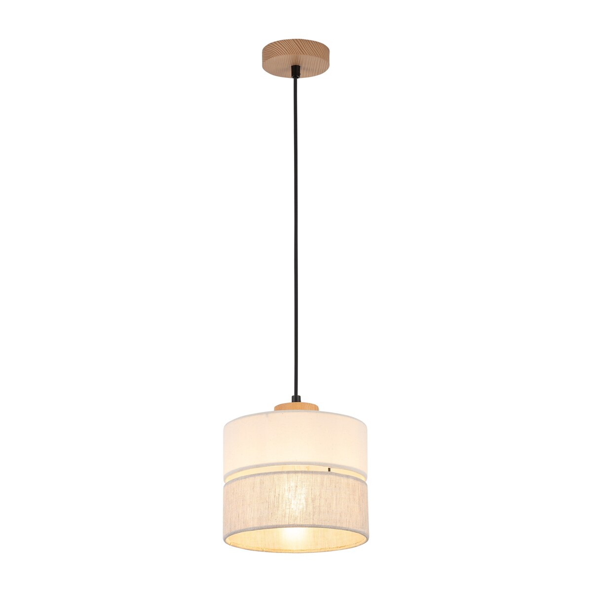 Lampa wisząca TK Lighting ECO 5770, szaro-beżowy abażur, drewno i czarny metal, regulowana wysokość, E27