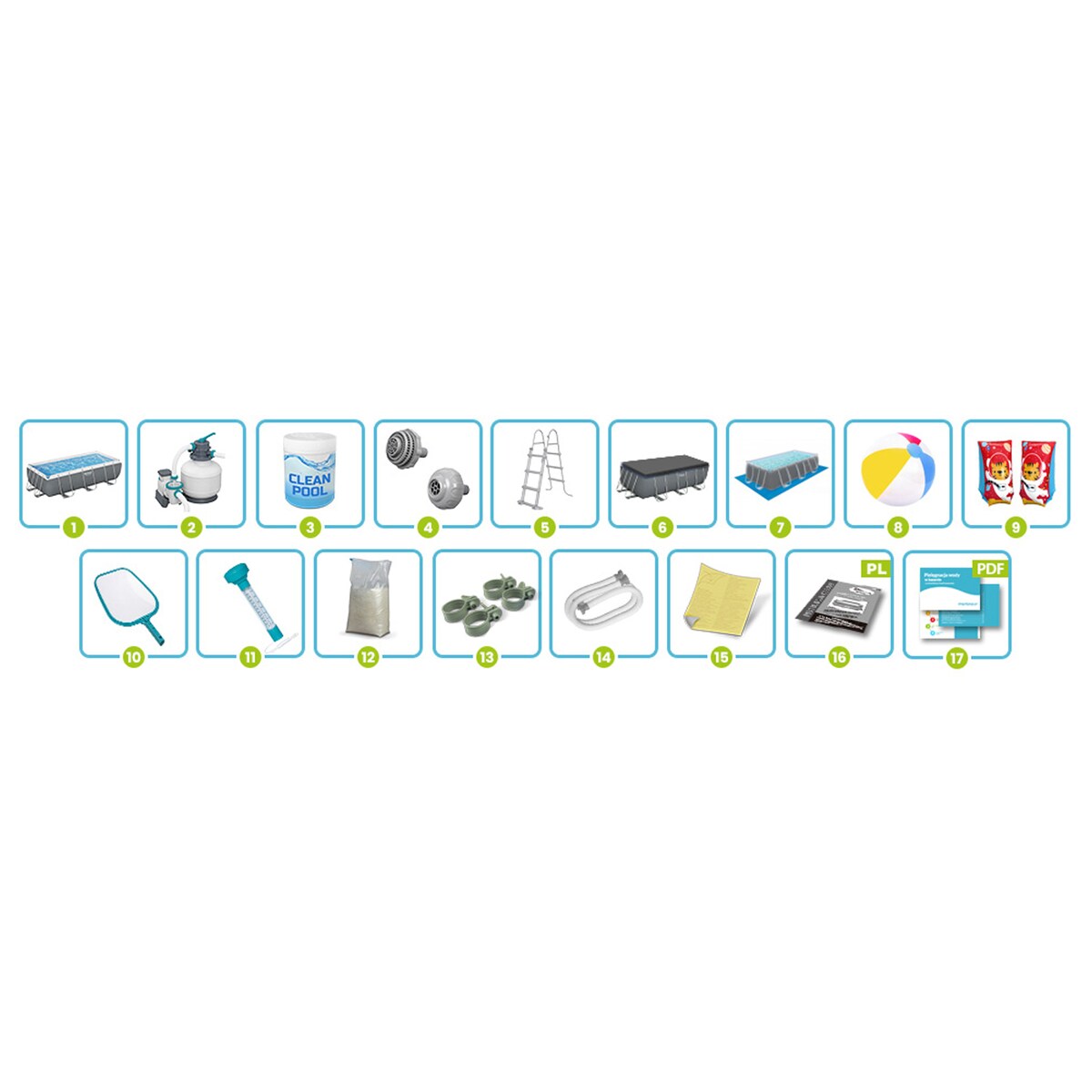 Basen ogrodowy stelażowy pompa piaskowa 404x201x100cm Bestway zestaw 17w1