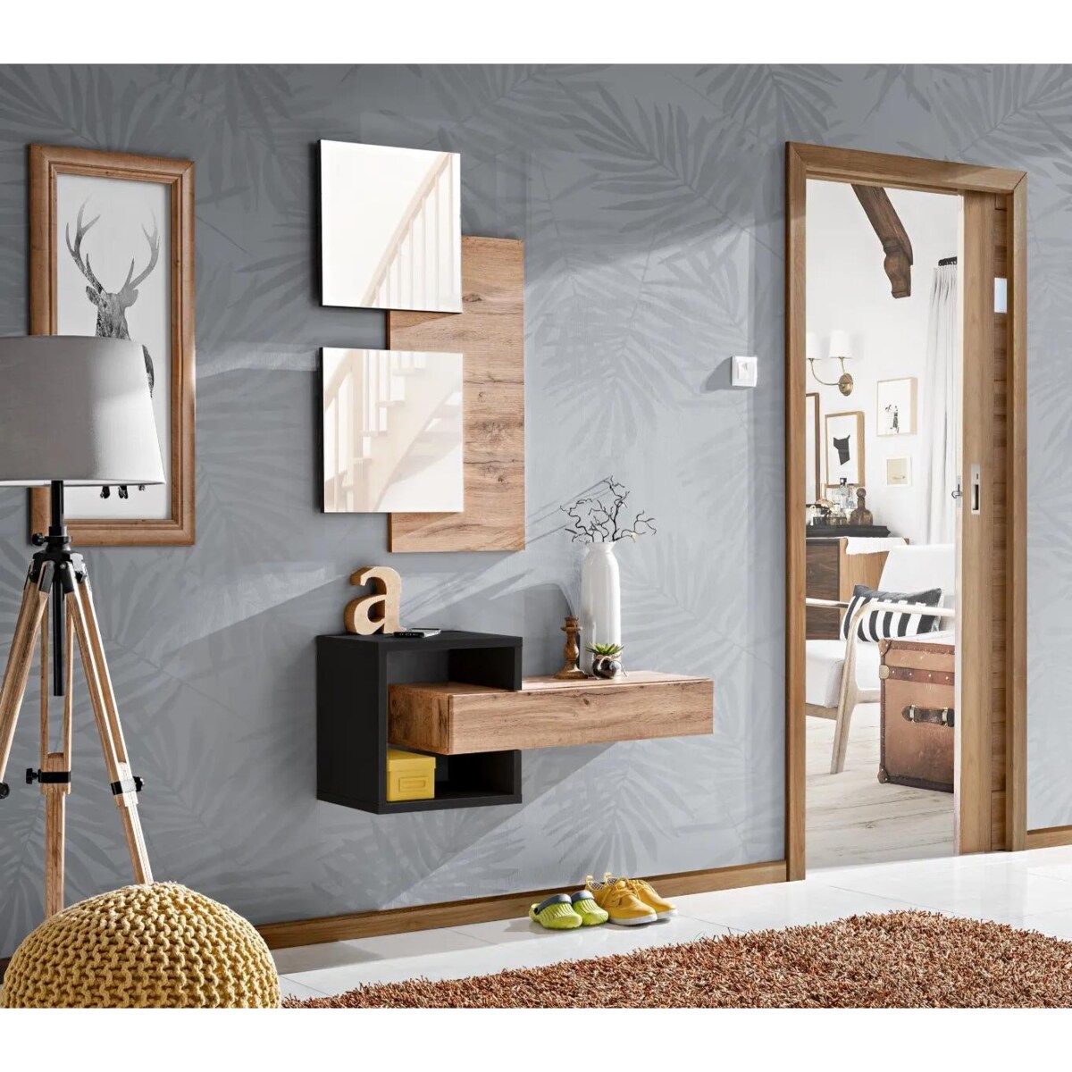 Konsola wisząca EASY 100x40 dąb wotan/czarna