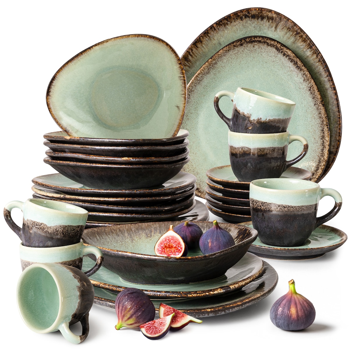 Konsimo PRIMA Zestaw obiadowo-kawowy 6 os. (30 el.), szałwiowy