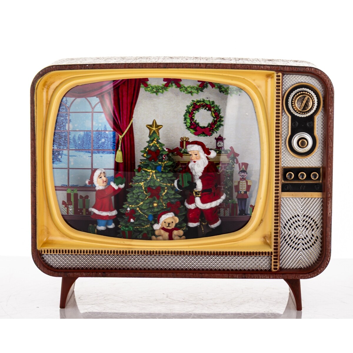 Dekoracja świąteczna - Telewizor z Mikołajem i choinką 17x21x12 cm LED i pozytywką
