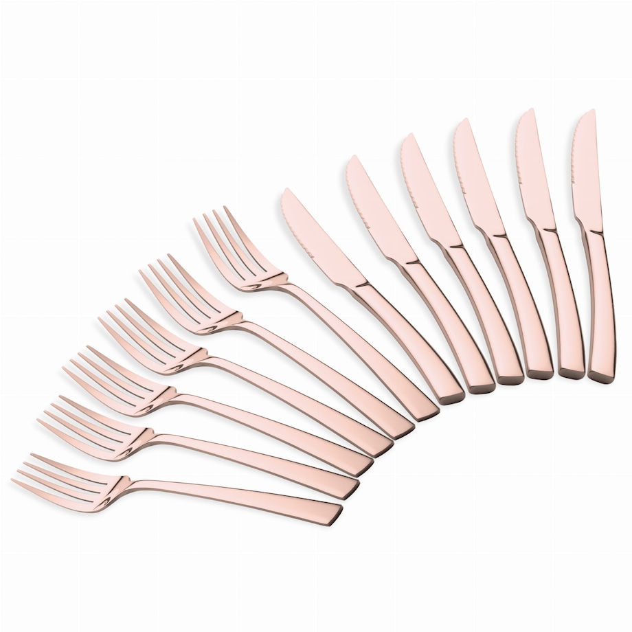 Zestaw sztućców do steków i mięs 12-ele dla 6 osób błyszczące różowe złoto BERLINGER HAUS Rose Gold