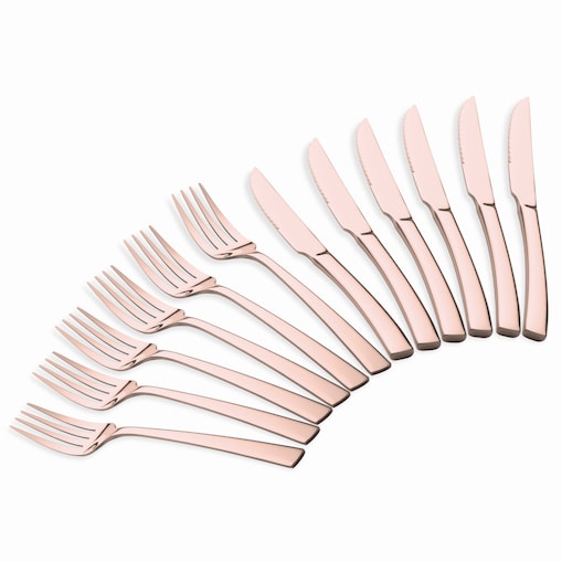 Zestaw sztućców do steków i mięs 12-ele dla 6 osób błyszczące różowe złoto BERLINGER HAUS Rose Gold