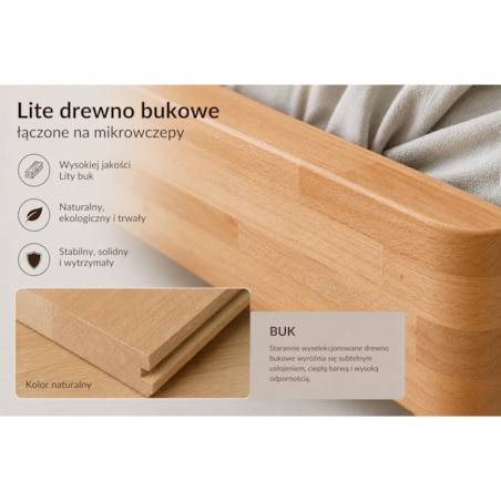 Łóżko lewitujące drewniane bukowe Visby LENA bez szafek / 180x200 cm, kolor naturalny