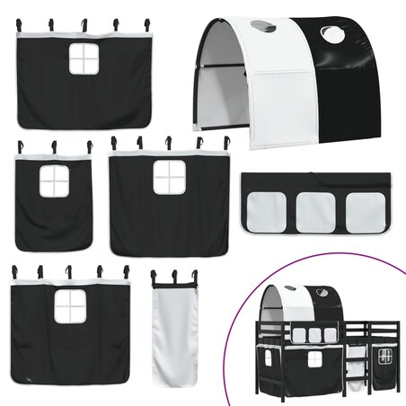 vidaXL Dziecięce łóżko na antresoli, z tunelem, biało-czarne, 90x200cm