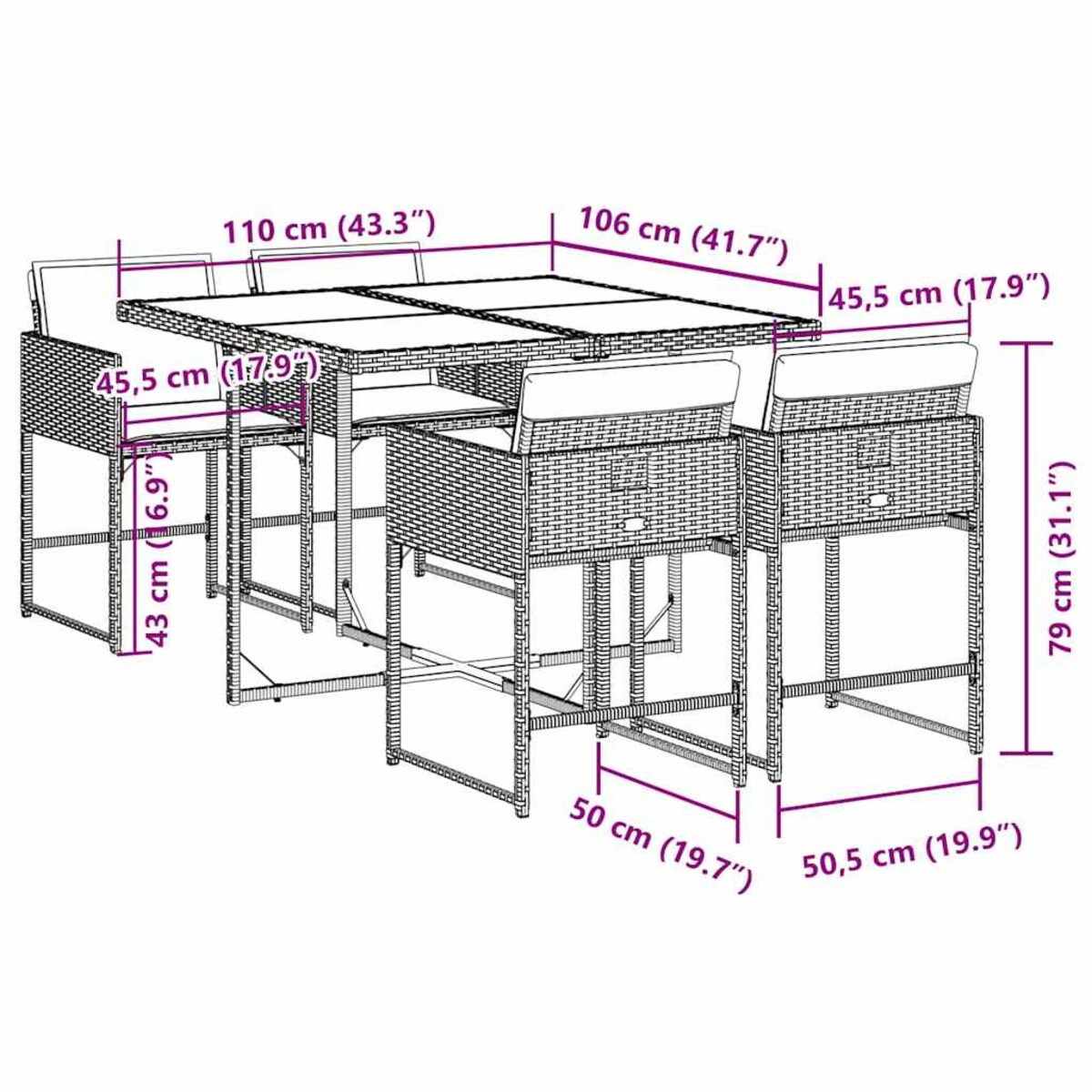 vidaXL 5-cz. zestaw mebli ogrodowych z poduszkami, szary, rattan PE